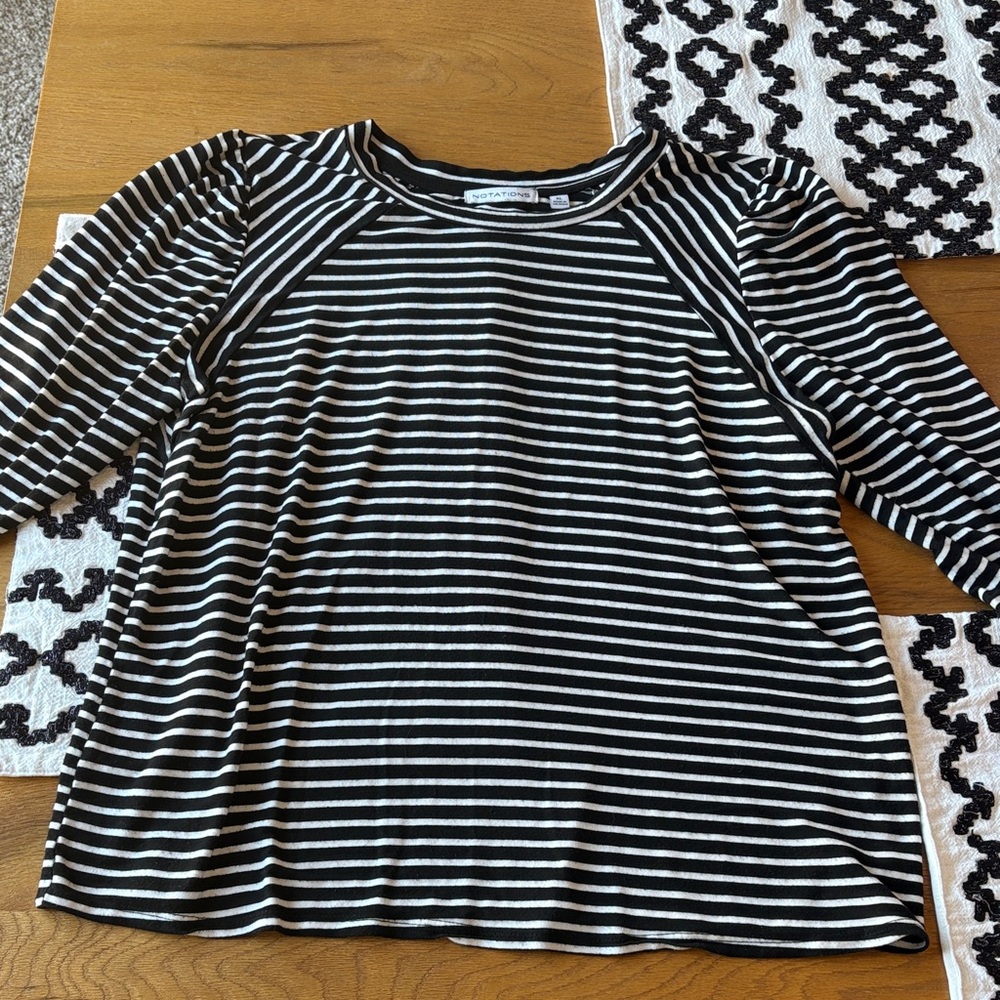 Notations Striped Stretchy Black White Blouse Top Womens size XL
